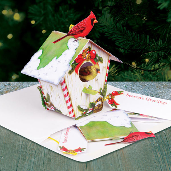 Birdhouse Cardinal Christmas Holiday Pop Up Card