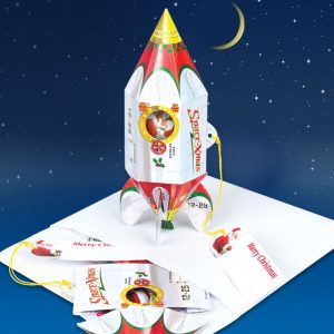 'Santa Space-Xmas Rocketship' Pop Up Christmas Card Ornament