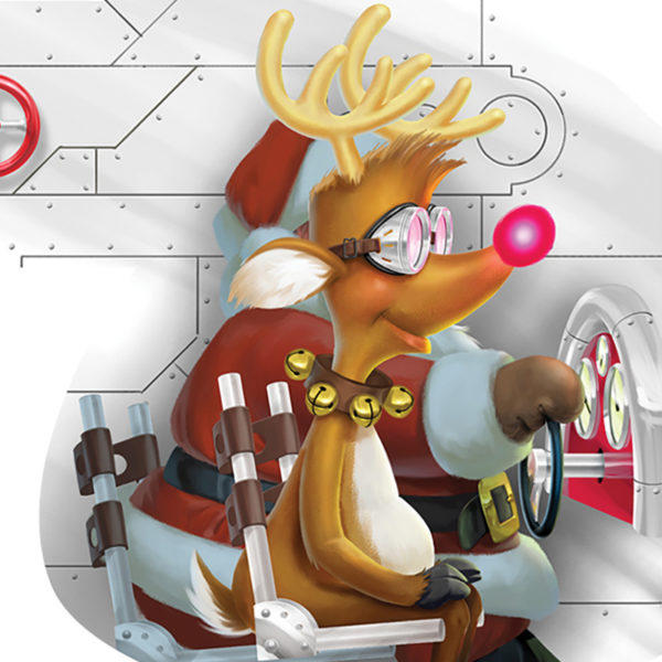 Santa Space-Xmas Rocketship Popup Christmas Card - Rudolph