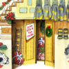 Fire Station Pop Up Christmas Card Ornament - Detail of Fire House Front Door