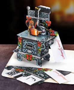 Old Wood Stove Pop-Up Christmas Card Ornament