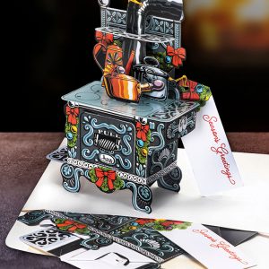 Old Wood Stove Pop-Up Christmas Card Ornament