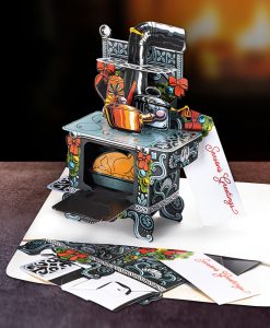 Old Wood Stove Pop-Up Christmas Card Ornament