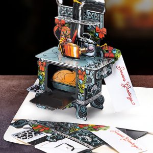 Old Wood Stove Pop-Up Christmas Card Ornament